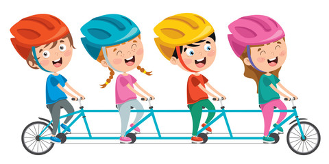 Happy Little Children Riding Bicycle