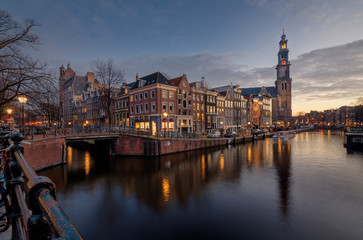Westerkerk and Anne Frank house at sunset - obrazy, fototapety, plakaty
