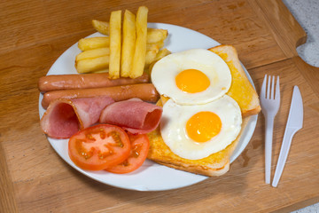 Take-Away foods on Orange vibrant background colour and wood
