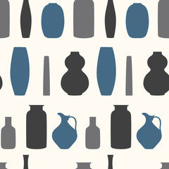 Hand drawn seamless vector pattern with vases. Abstract pattern with vase for card, poster, flyer, home decor