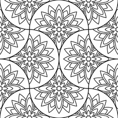 Abstract mandala fish scale seamless pattern. Ornamental tile, mosaic background. Floral patchwork infinity card. Arabic, Indian, ottoman motifs. Vector illustration.   