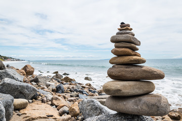 Balansed Stacked stones on the beach