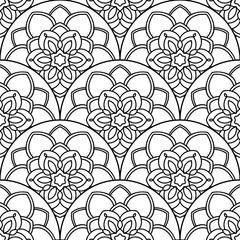 Abstract mandala fish scale seamless pattern. Ornamental tile, mosaic background. Floral patchwork infinity card. Arabic, Indian, ottoman motifs. Vector illustration.    © _aine_