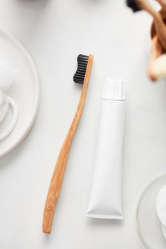 Wooden toothbrush with paste