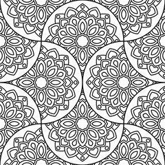 Abstract mandala fish scale seamless pattern. Ornamental tile, mosaic background. Floral patchwork infinity card. Arabic, Indian, ottoman motifs. Vector illustration.   