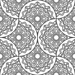 Abstract mandala fish scale seamless pattern. Ornamental tile, mosaic background. Floral patchwork infinity card. Arabic, Indian, ottoman motifs. Vector illustration.   