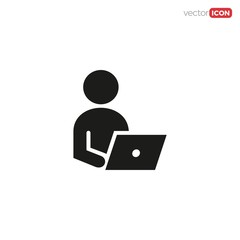 man/person using laptop icon/symbol/Logo Design. Vector Template Illustration.