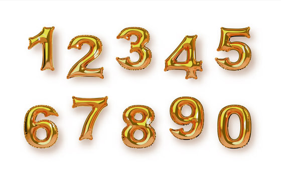 Gold Foil Balloon Number Isolated Background Set