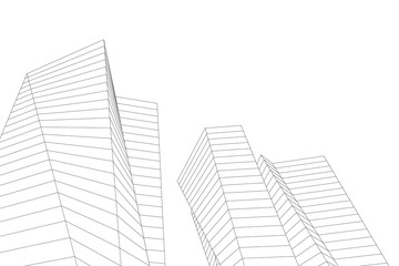 Fototapeta na wymiar Modern architecture building. Linear 3d illustration. Concept sketch