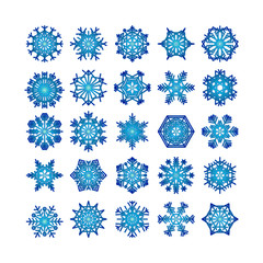snowflake winter set of blue isolated icon silhouette on white background vector illustration