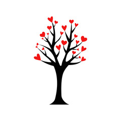 Valentine tree. leaf from hearts. Isolated on white background. Vector Illustration