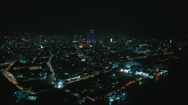 Aerial night view of Georgetown City, with Komtar tower. The capital city of the State of Penang, is the second largest city in Malaysia.