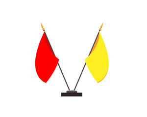 Icon of two flags on a stand. Demonstration of cooperation. Vector illustration.