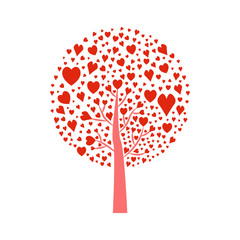 Valentine tree. leaf from hearts. Isolated on white background. Vector Illustration