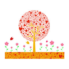 Valentine tree. leaf from hearts. Isolated on white background. Vector Illustration