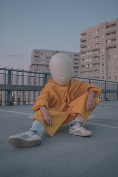 Futuristic / Cosmic Kid With White Helmet/Mask Chillin'