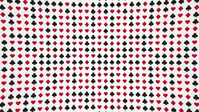 Playing card suits hearts diamonds clubs spades pattern animated background