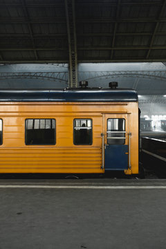 A train waiting in the Russian railway station