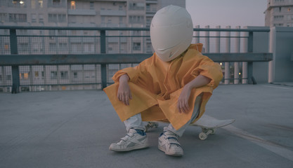 Futuristic / Cosmic Kid With White Helmet/Mask Chillin'