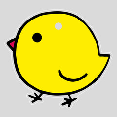 Vector illustration of a stylized cartoon yellow chicken with a beak.