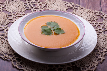 Closeup on a carrot cream-soup