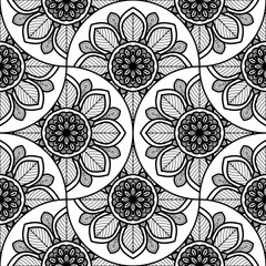 Abstract mandala fish scale seamless pattern. Ornamental tile, mosaic background. Floral patchwork infinity card. Arabic, Indian, ottoman motifs. Vector illustration.   