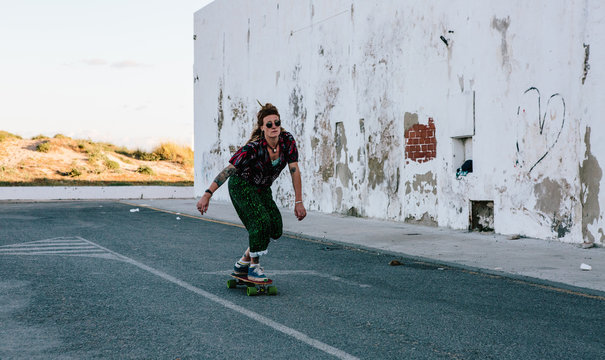 Woman skateboarding