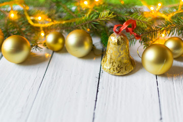 Beautiful christmas decoration on old white, wooden background