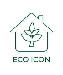 Eco icon. Green contour vector illustration isolated on white.