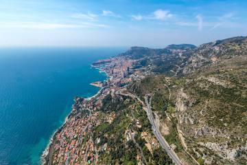 Fototapeta na wymiar Aerial photography shot of the French Riviera coast in Monaco