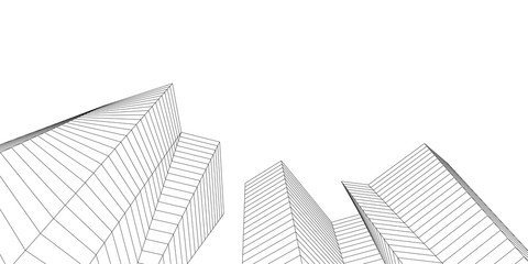 Fototapeta na wymiar Modern architecture building. Linear 3d illustration. Concept sketch