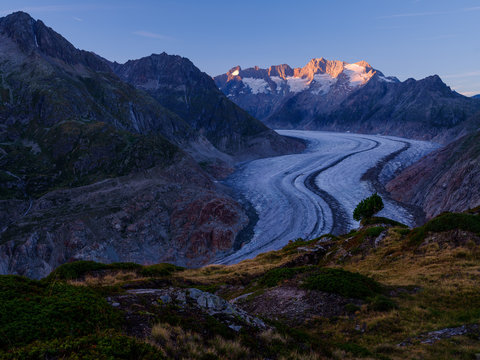 Aletsch glacier at sunset