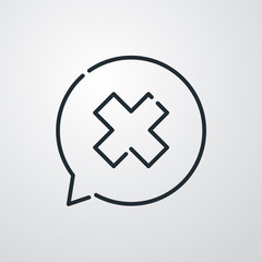 Mensaje de error. Icono plano lineal aspa en burbuja de habla en fondo gris