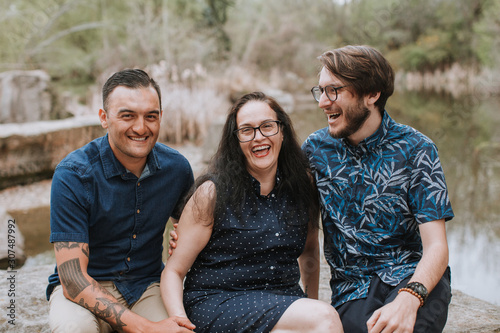 Portrait of Happy, Smiling Family - Mom with Two Adult Sons