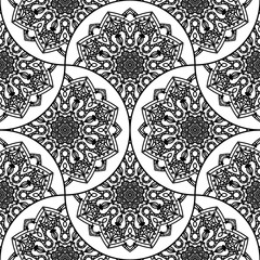 Abstract mandala fish scale seamless pattern. Ornamental tile, mosaic background. Floral patchwork infinity card. Arabic, Indian, ottoman motifs. Vector illustration.   