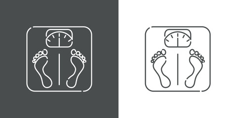 Icono plano lineal balanza de baño en fondo gris y fondo blanco