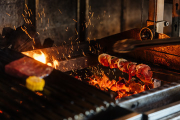 Shish kebab on professional grill station