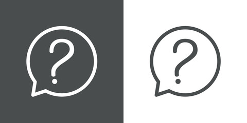 Icono plano lineal símbolo de interrogación en burbuja de habla en fondo gris y fondo blanco