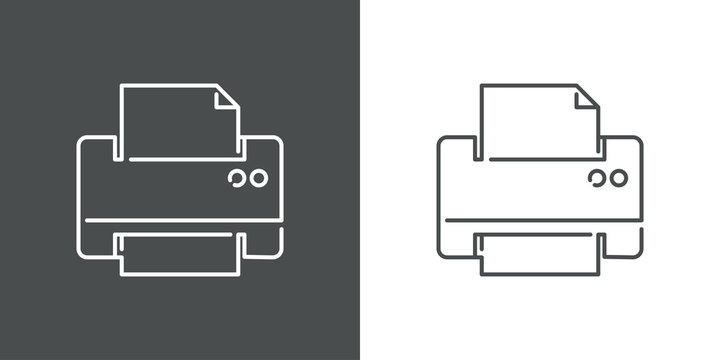 Icono plano lineal impresora en fondo gris y fondo blanco