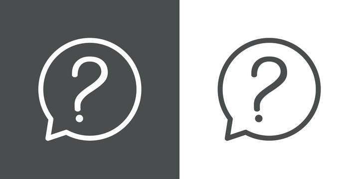 Icono plano lineal s&iacute;mbolo de interrogaci&oacute;n en burbuja de habla en fondo gris y fondo blanco