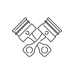 Icono plano lineal pistones de motor de coche cruzados en color negro