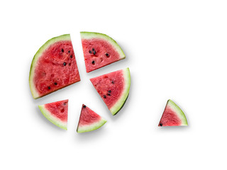 Composition of watermelon on a white background. Flat lay, top view, copy space. Minimum summer concept.