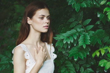 beautiful woman green leaves luxury of nature