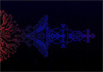 Fototapeta na wymiar Dark blue gradient cosmic space ornamental background