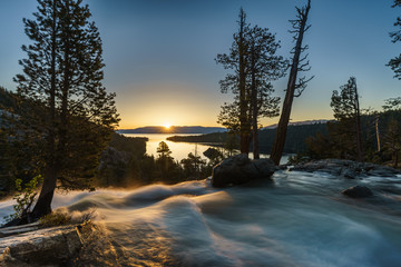 Sunrise over Eagle Falls, Emerald Bay, Lake Tahoe, California, USA