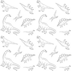 Vector seamless pattern of hand drawn doodle sketch dinosaurs isolated on white background © Sweta