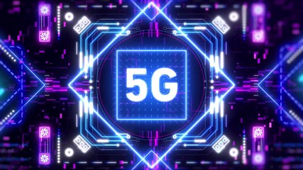 5G Network for internet. Neon interface concept animation - Powered by Adobe