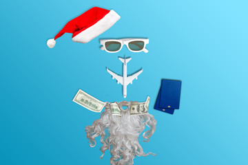 Air travelling concept, passport Christmas holidays background with plane