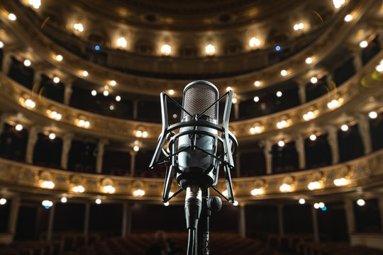 Closeup of microphone on Lviv Opera House interior