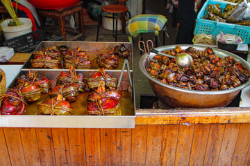 Traditional chinese food items for sale.